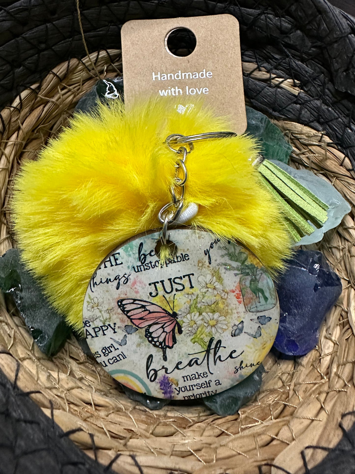 Just Breathe Pom Pom Keychain