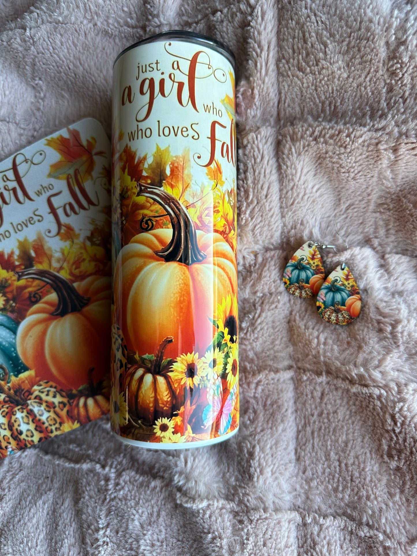 Just A Girl Who Loves Fall Tumbler, 20 oz skinny tumbler, custom tumbler, drinkware