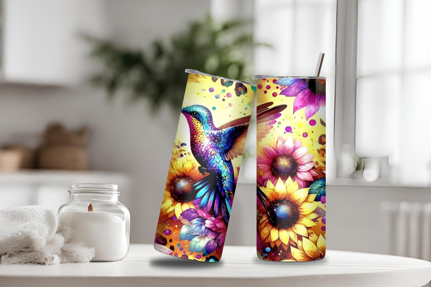 Hummingbird Floral Tumbler, 20 oz skinny tumbler, custom tumbler, drinkware