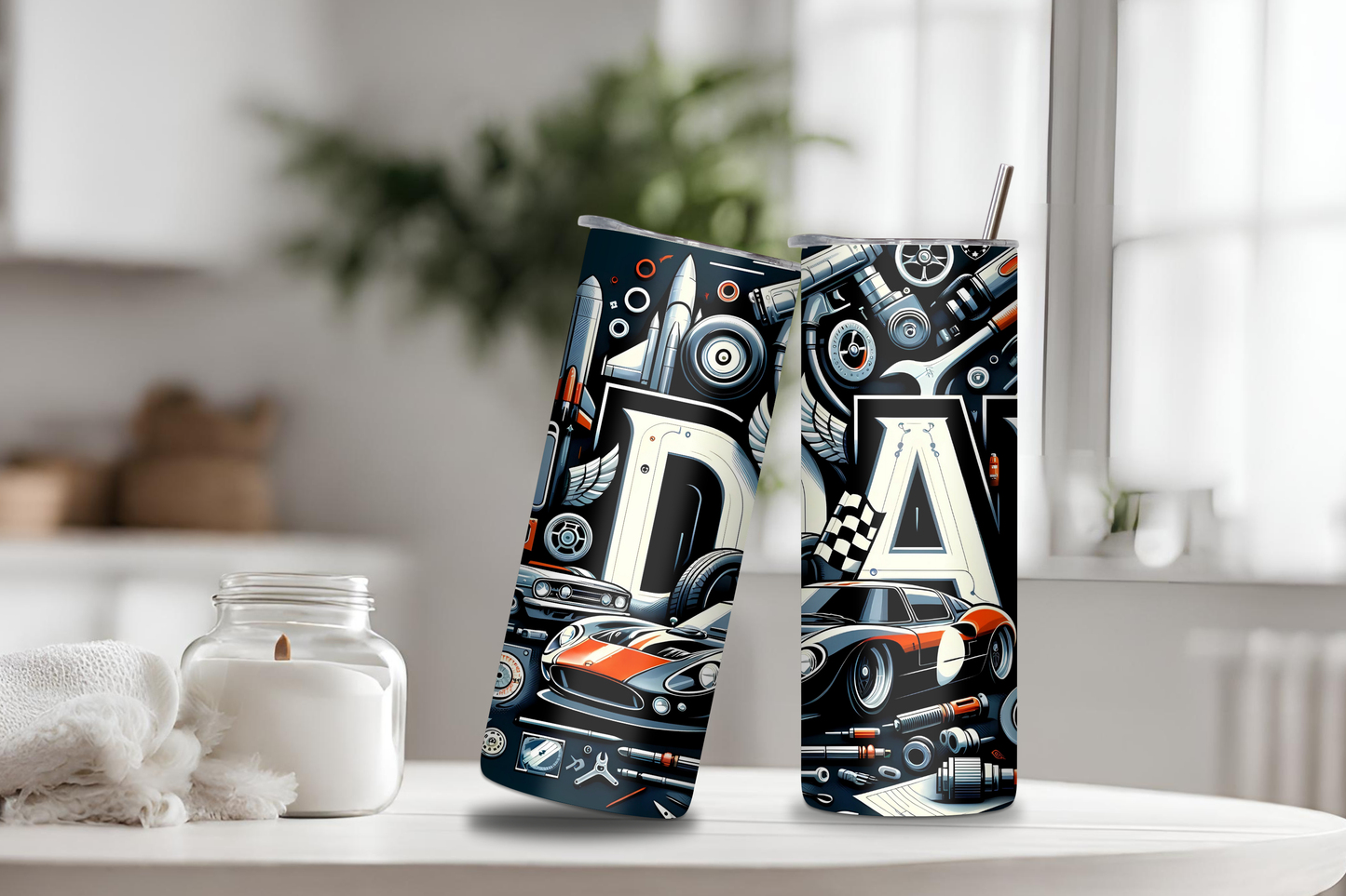 DAD Mechanic Custom Tumbler, 20 oz skinny tumbler, drinkware, travel