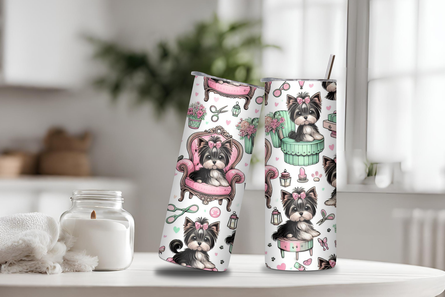Cute Dog Pink Tumbler, 20 oz skinny tumbler, custom tumbler, drinkware