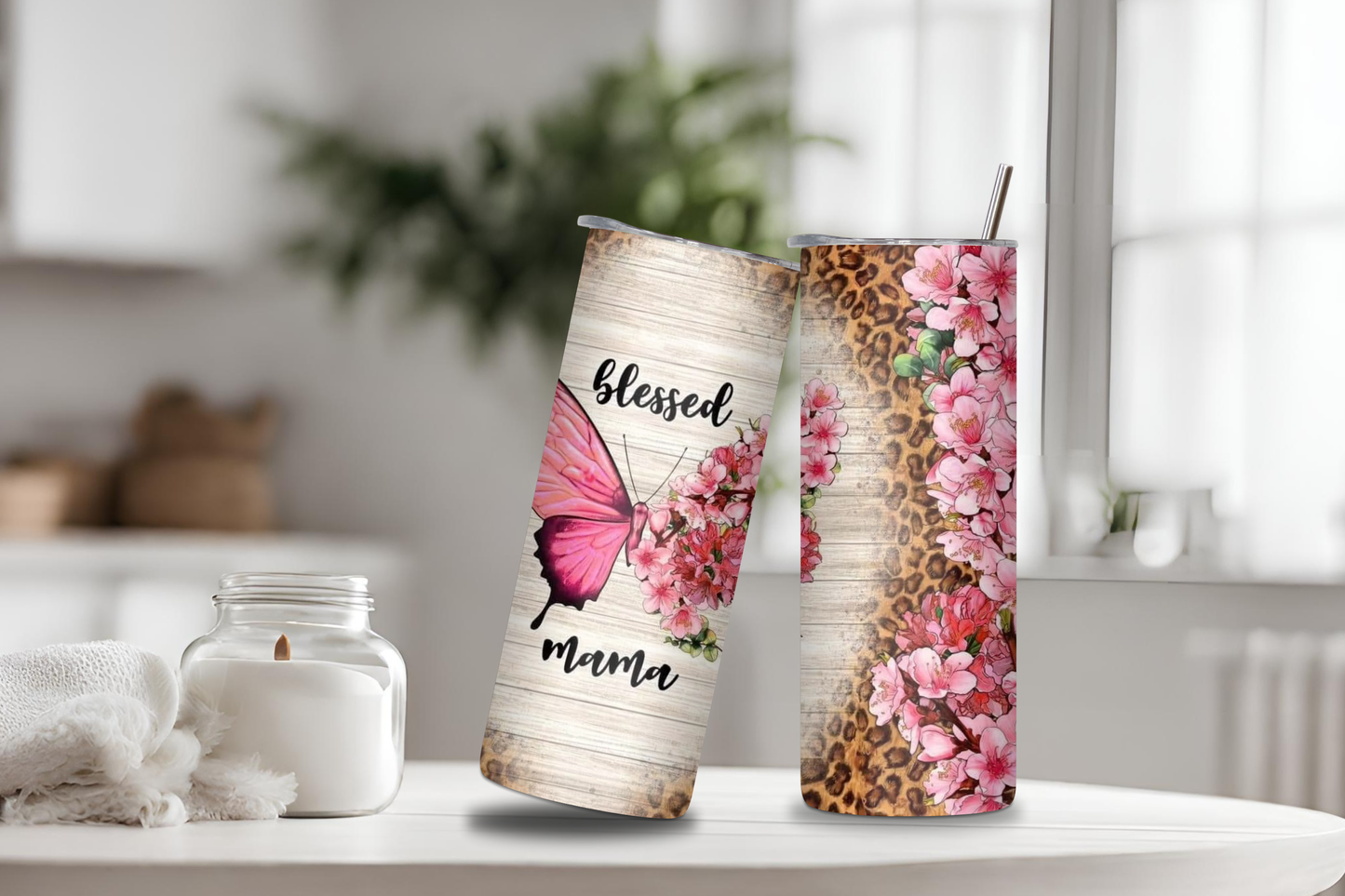 Blessed Mama Tumbler, 20 oz skinny tumbler, custom tumbler, drinkware