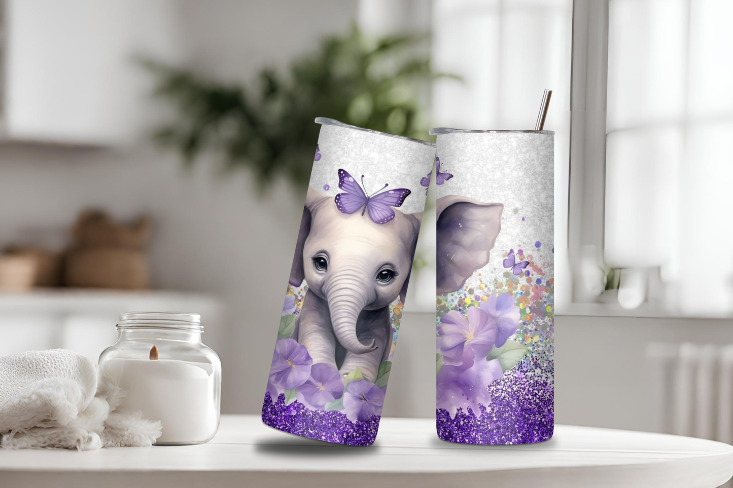 Elephant Design Tumbler, 20 oz skinny tumbler, custom tumbler, drinkware