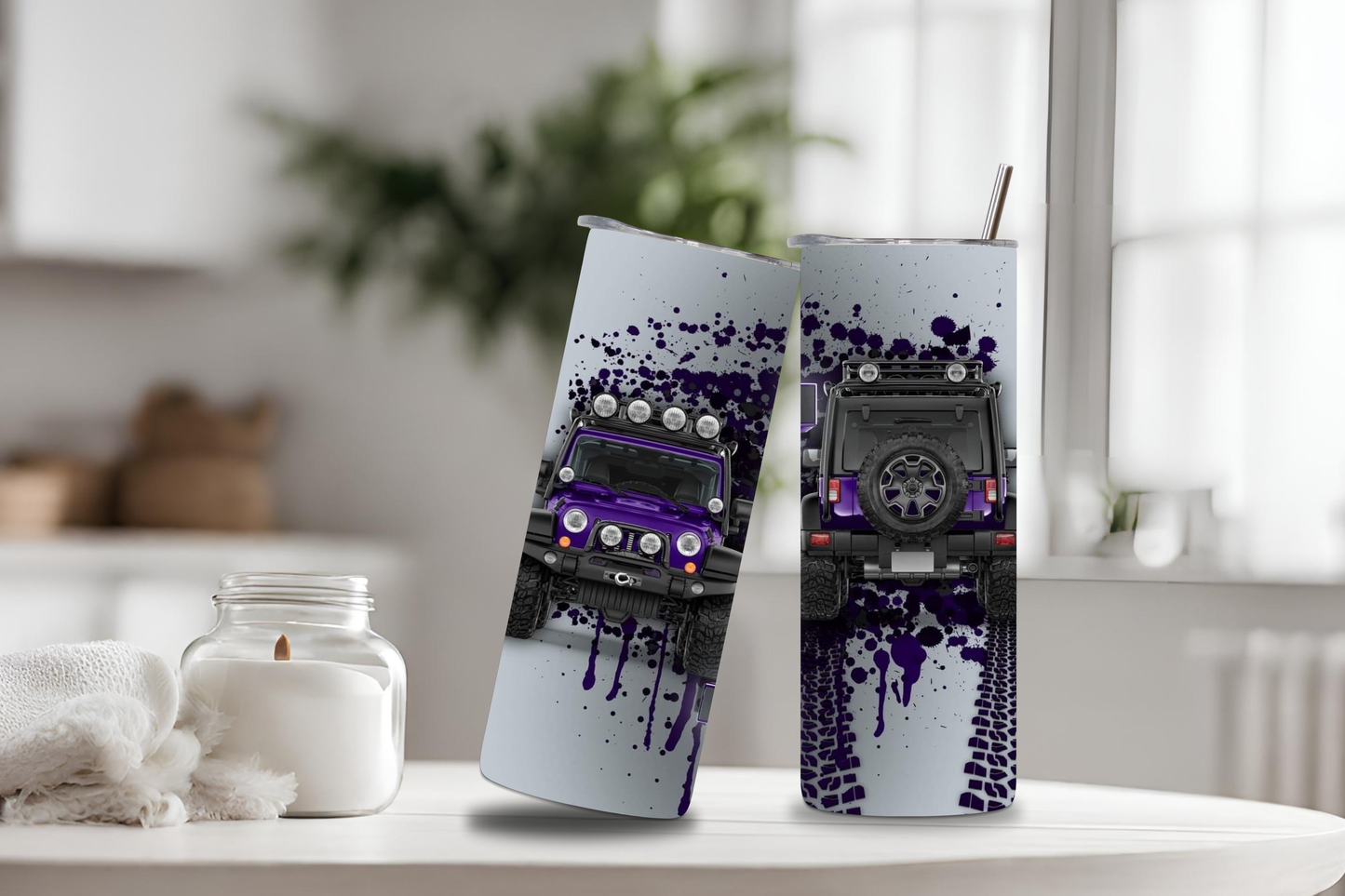Car Purple Personalized Tumbler, 20 oz skinny tumbler, custom tumbler, drinkware