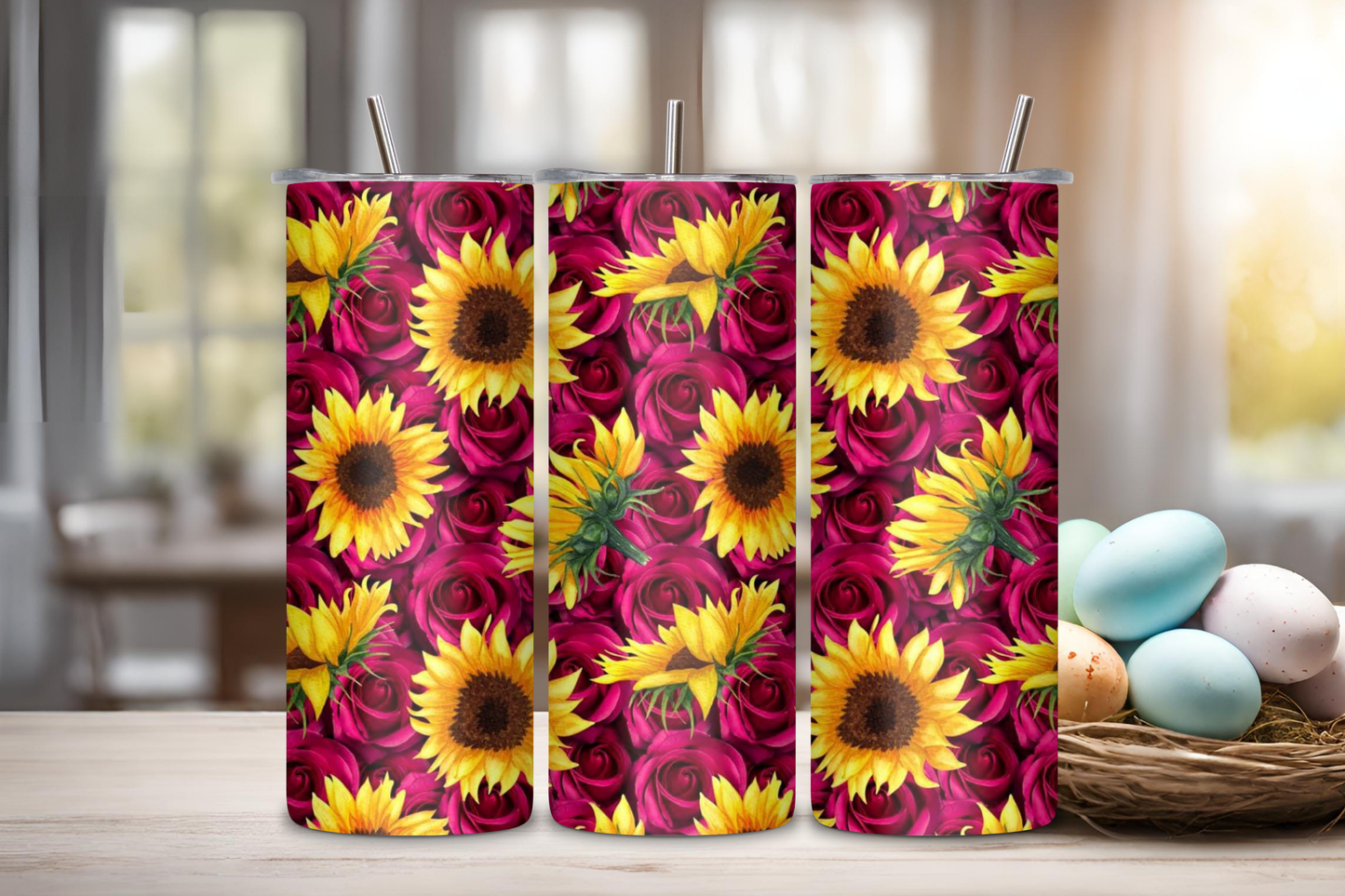 Sunflowers Roses Custom tumbler, 20 oz skinny tumbler, drinkware