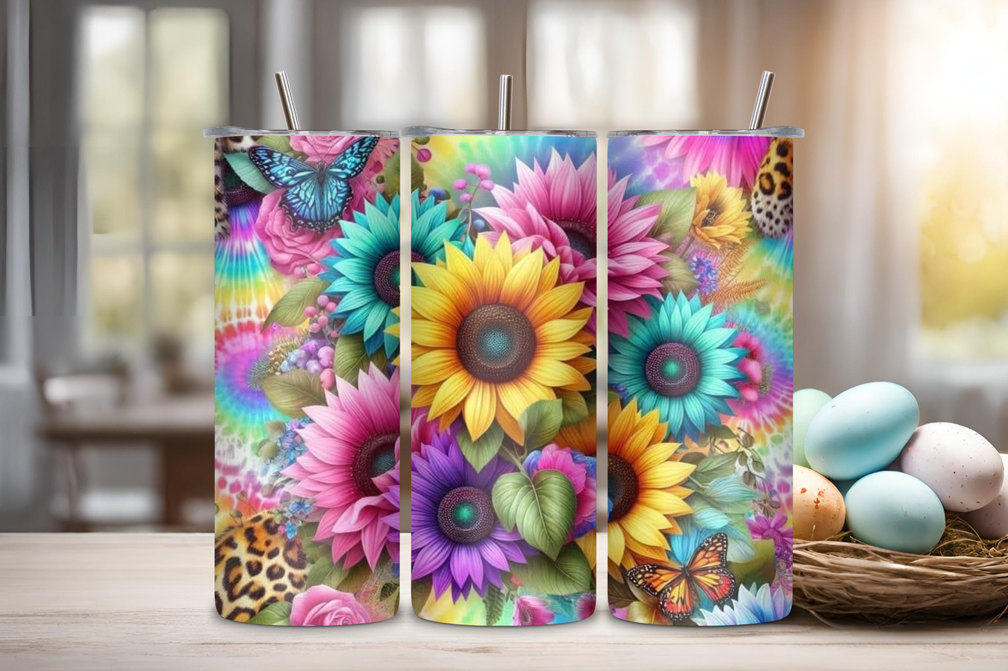 Sunflowers Colorful Custom Tumbler, 20 oz Skinny Tumbler, Drinkware, Travel
