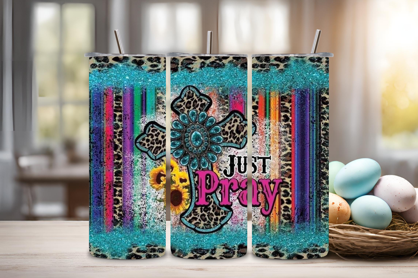 Just Pray Cross Tumbler, 20 oz skinny tumbler, custom tumbler, drinkware