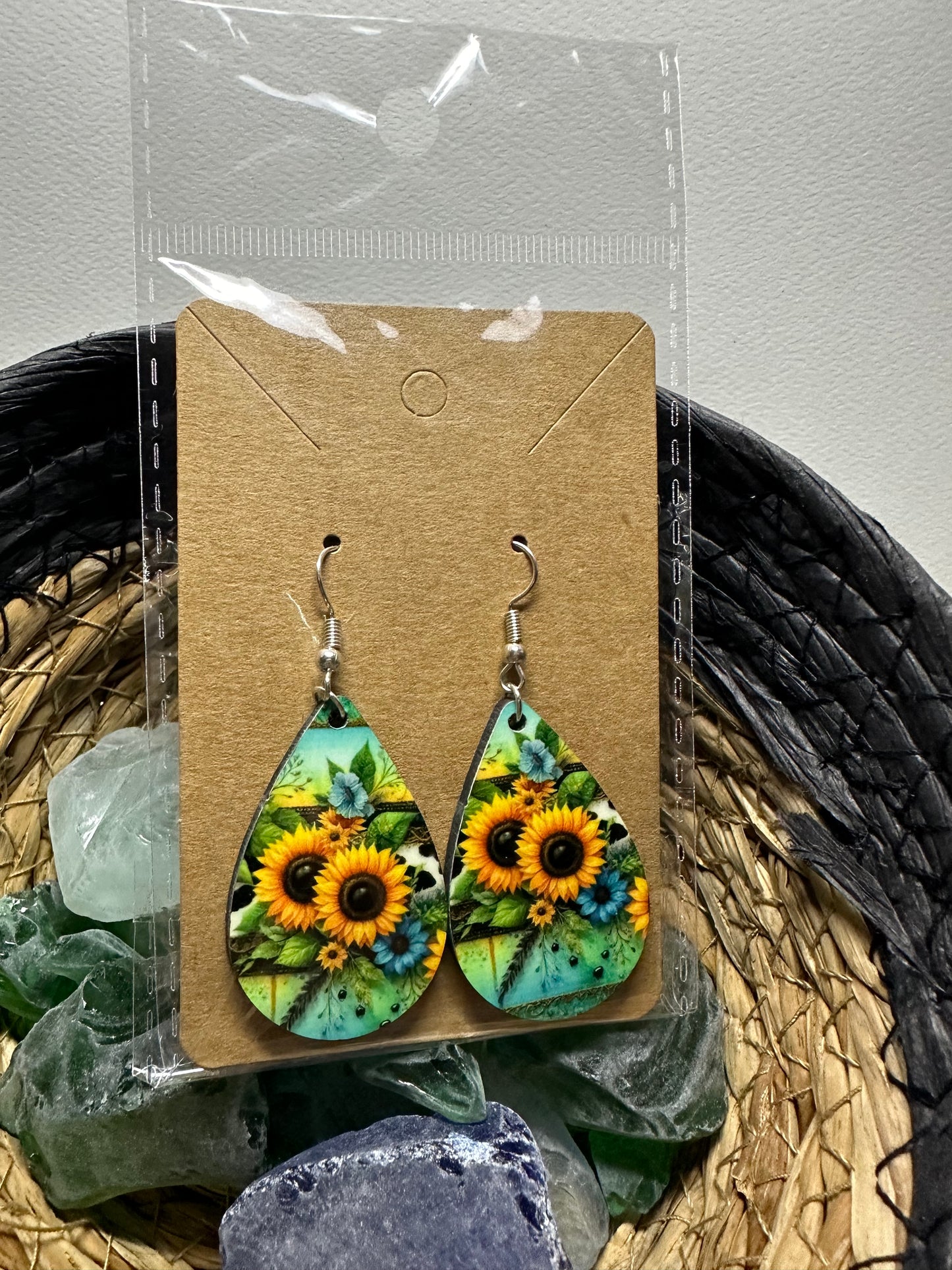 Sunflower Green Design Drop Earrings, fashion accessory
