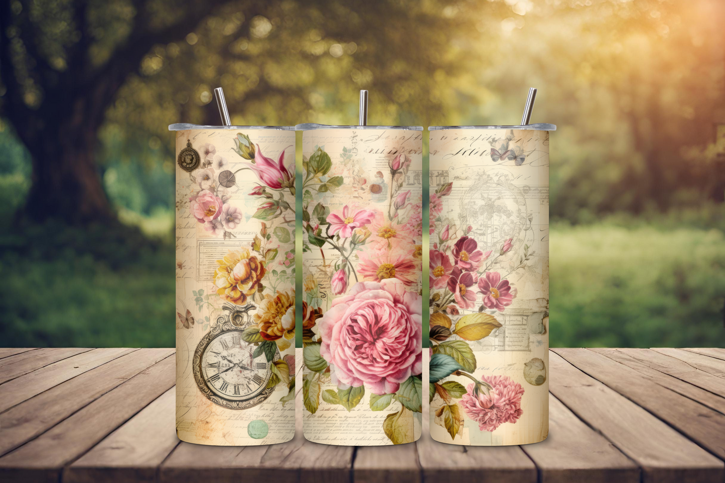 Vintage Floral Design Custom Tumbler, 20 oz skinny tumbler, drinkware