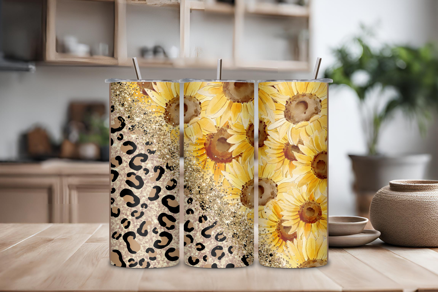 Sunflower Cheetah Tumbler, 20 oz skinny tumbler, custom tumbler, drinkware