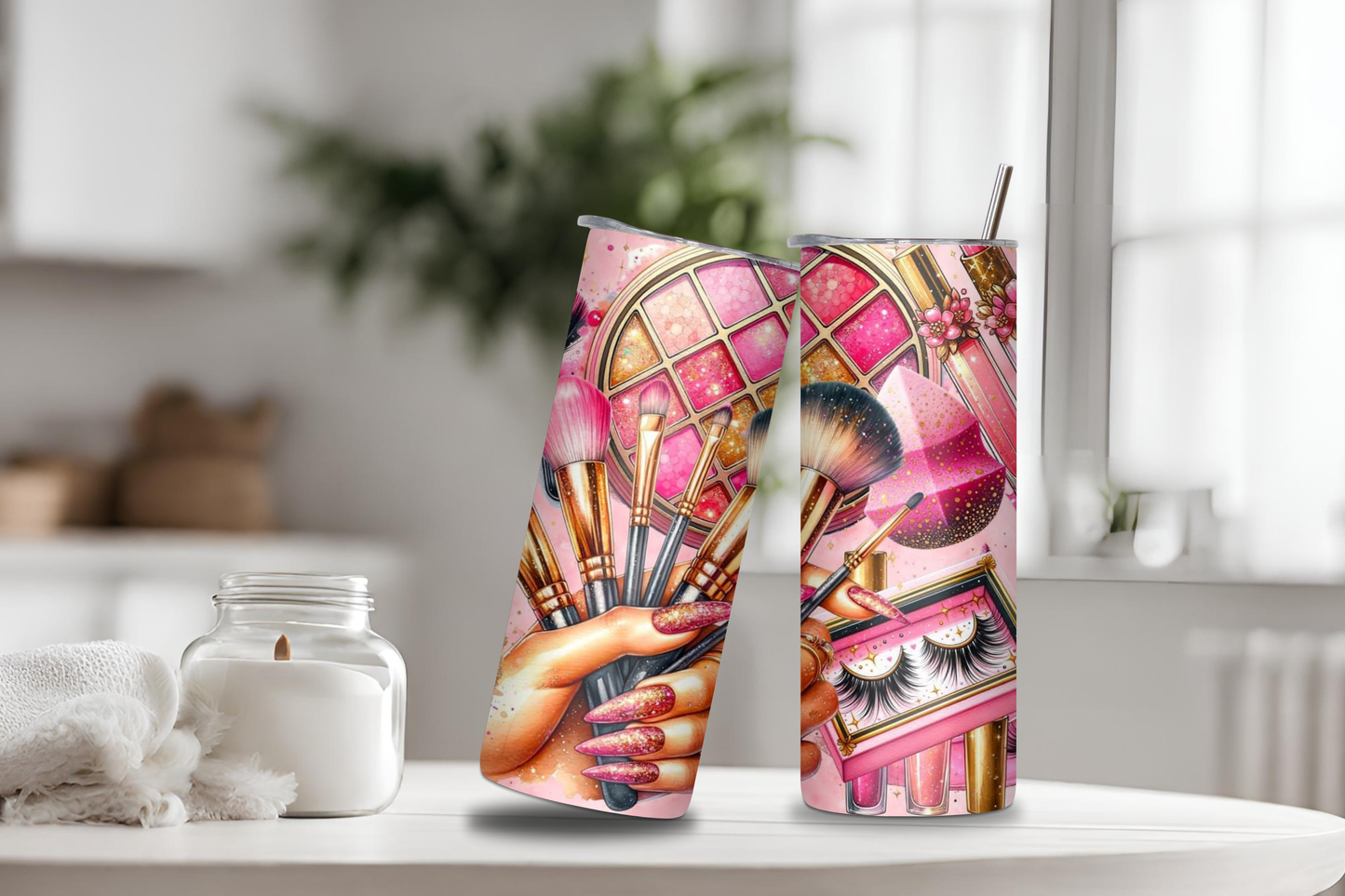 Makeup Glamour Tumbler, 20 oz skinny tumbler