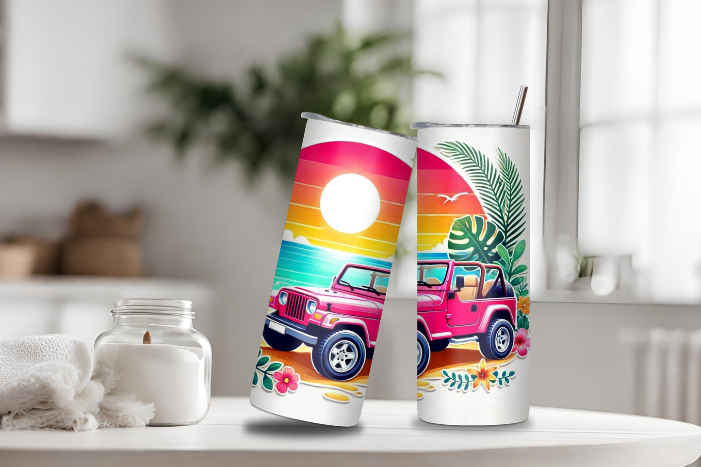 Beach Adventure Tumbler, 20 oz skinny tumbler, custom tumbler, drinkware