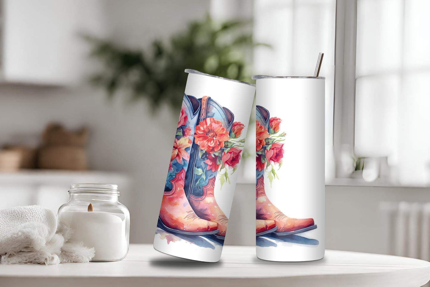 Cow Girl Boots Tumbler, 20 oz skinny tumbler, Personalized