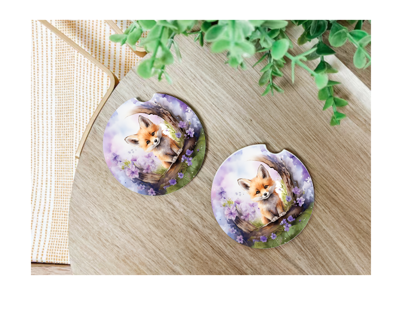 Cute Fox Car Coasters, neoprene material, car accessory