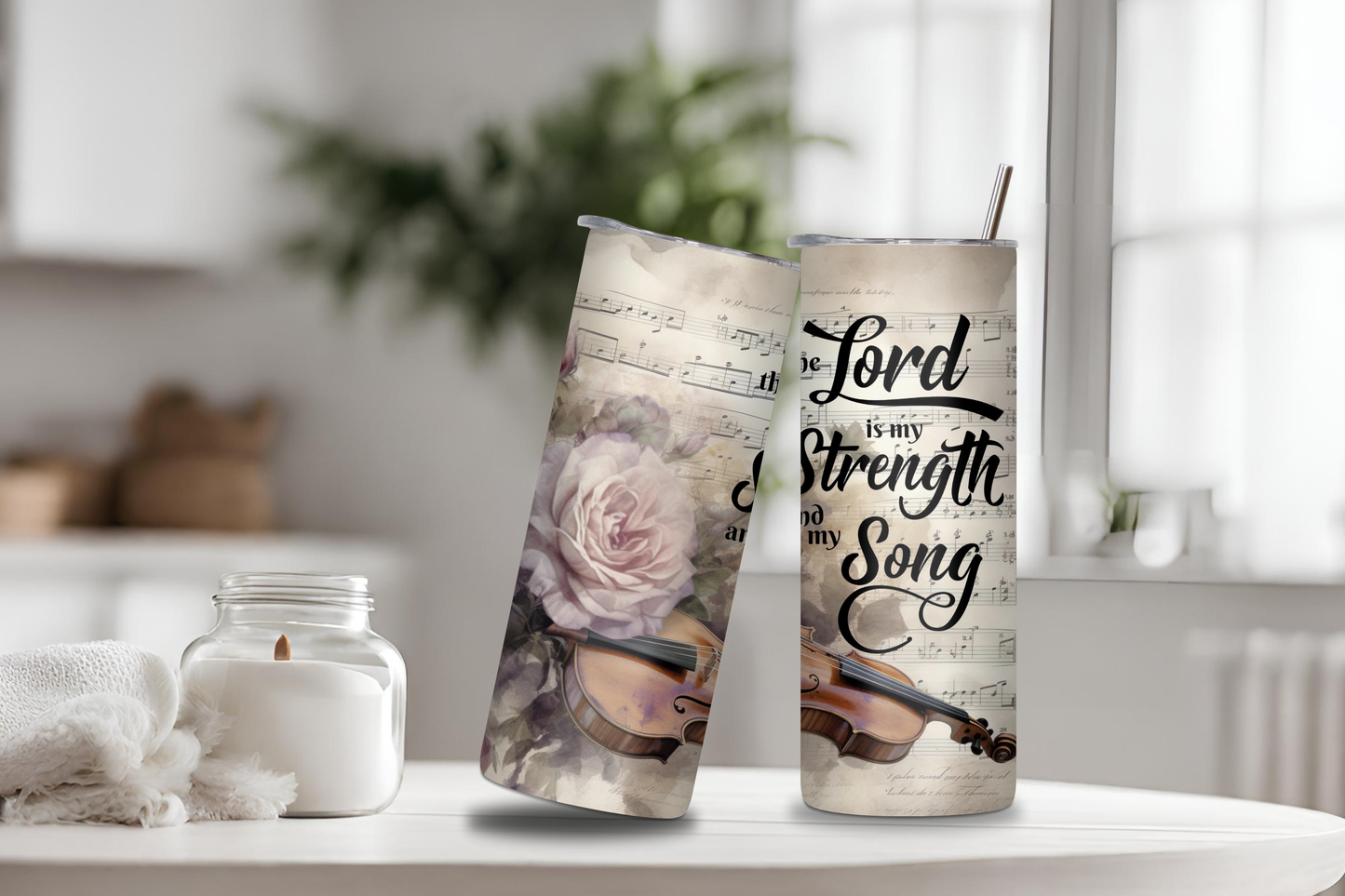 Lord is My Strength and My Song Tumbler, 20 oz skinny tumbler