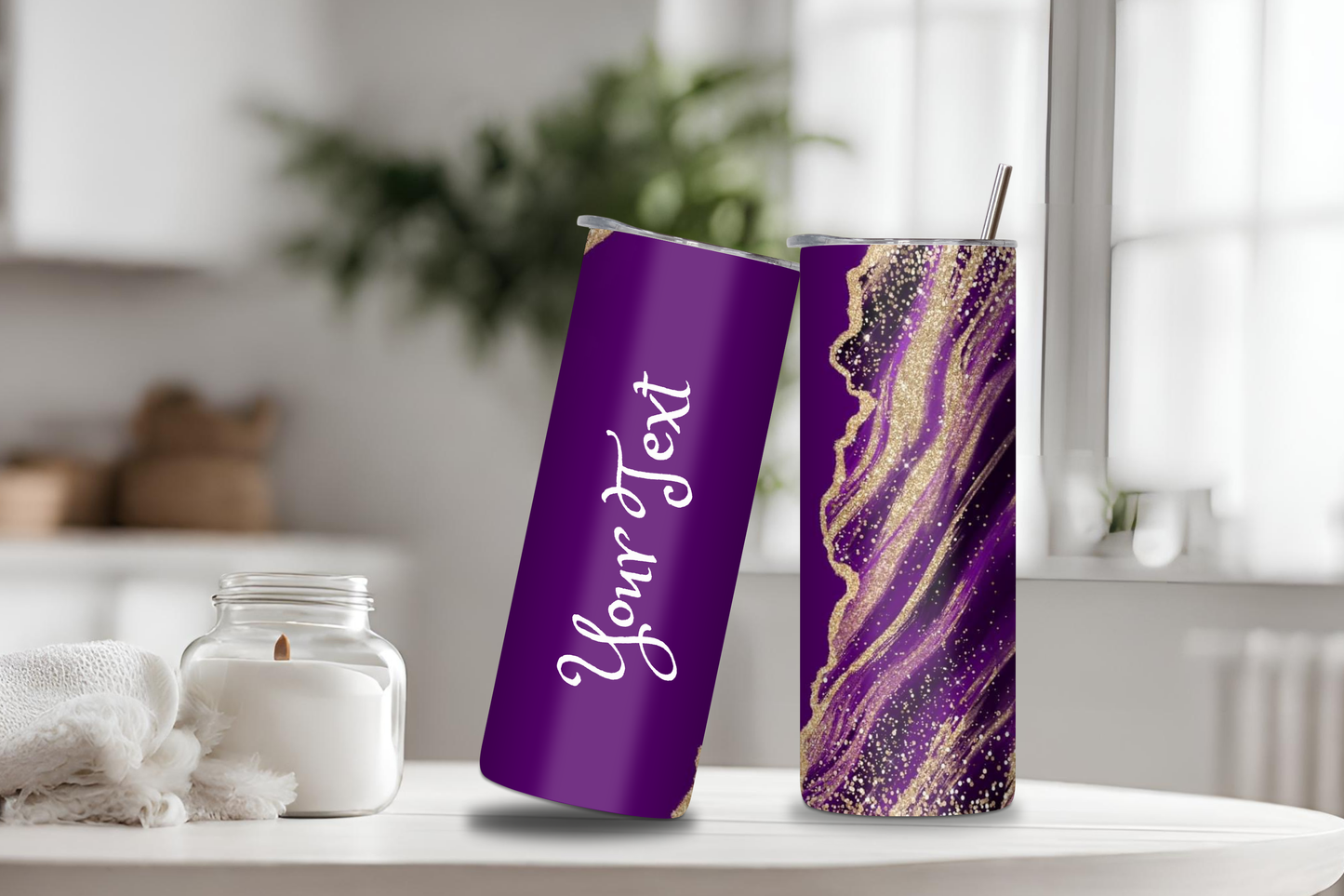 Purple Marble Personalized Tumbler, 20 oz skinny tumbler