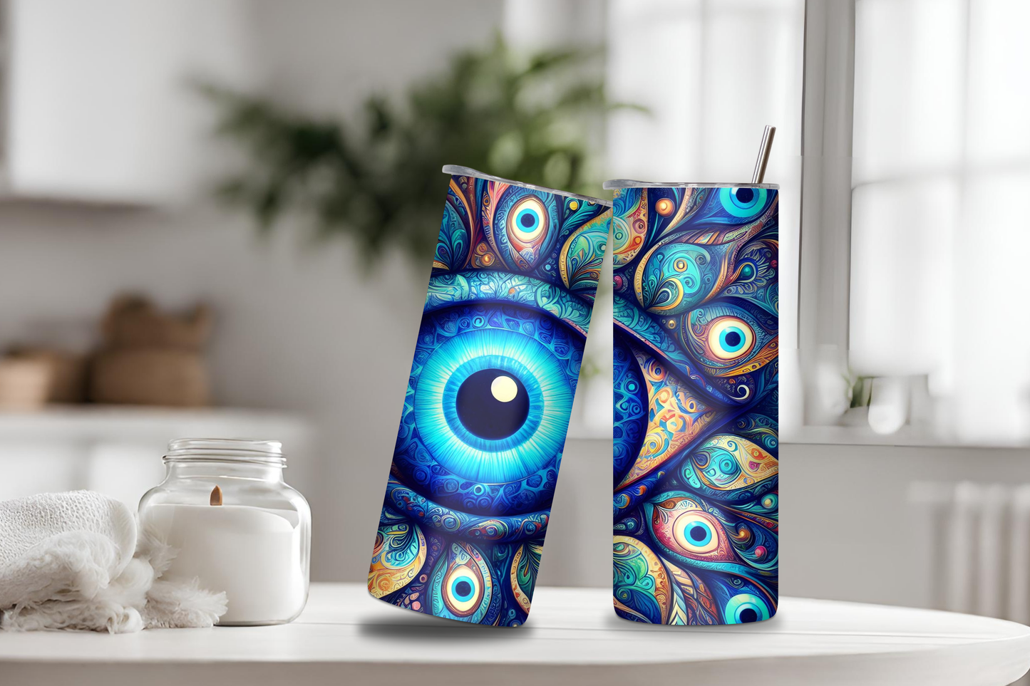 Evil Eye Tumbler, 20 oz skinny tumbler, custom tumbler, drinkware