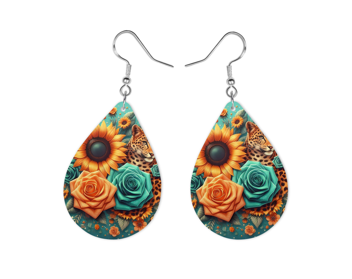 Orange Floral Earrings, Fashion Design, Teardrop Earrings.