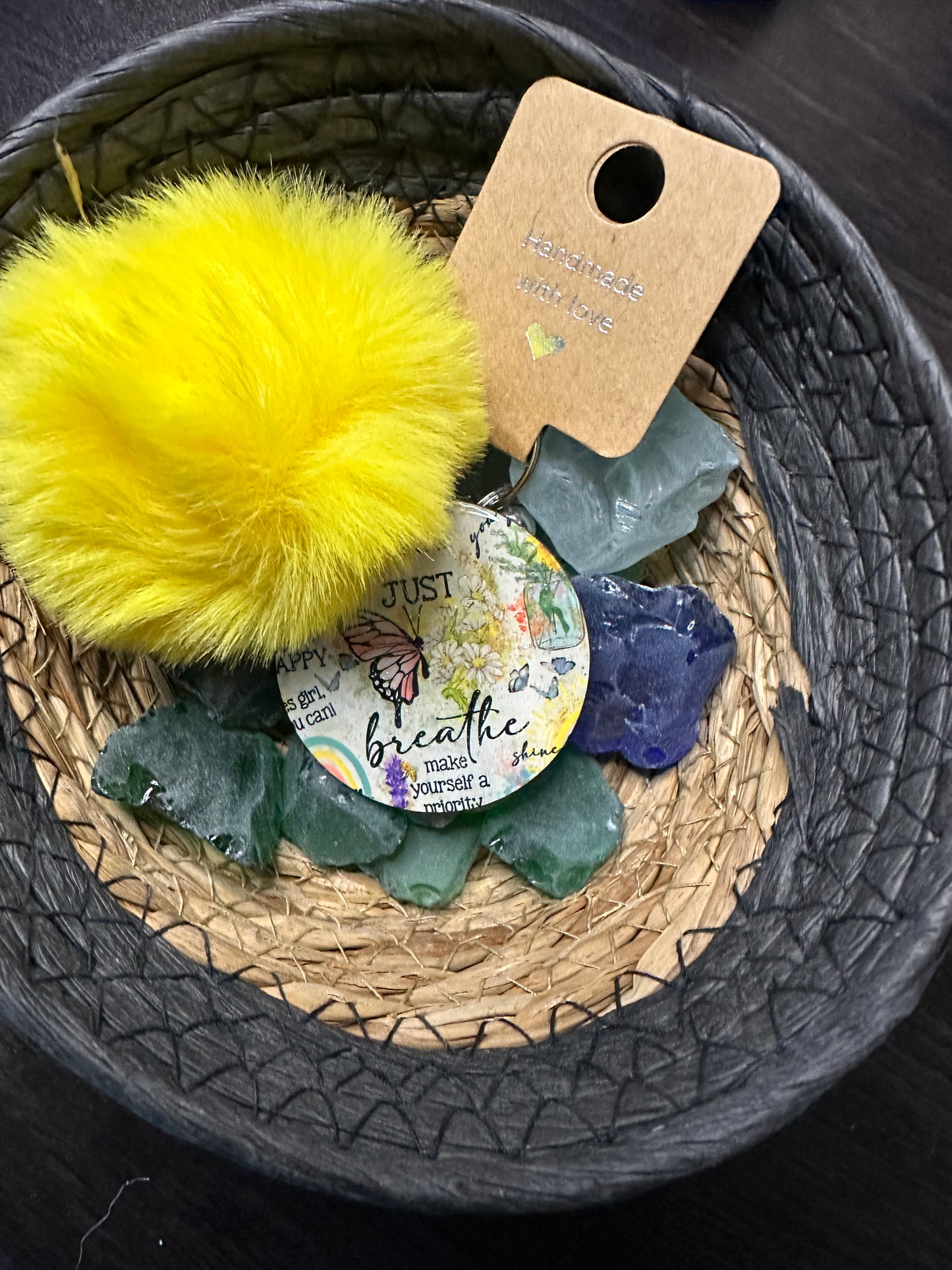 Just Breathe Pom Pom Keychain