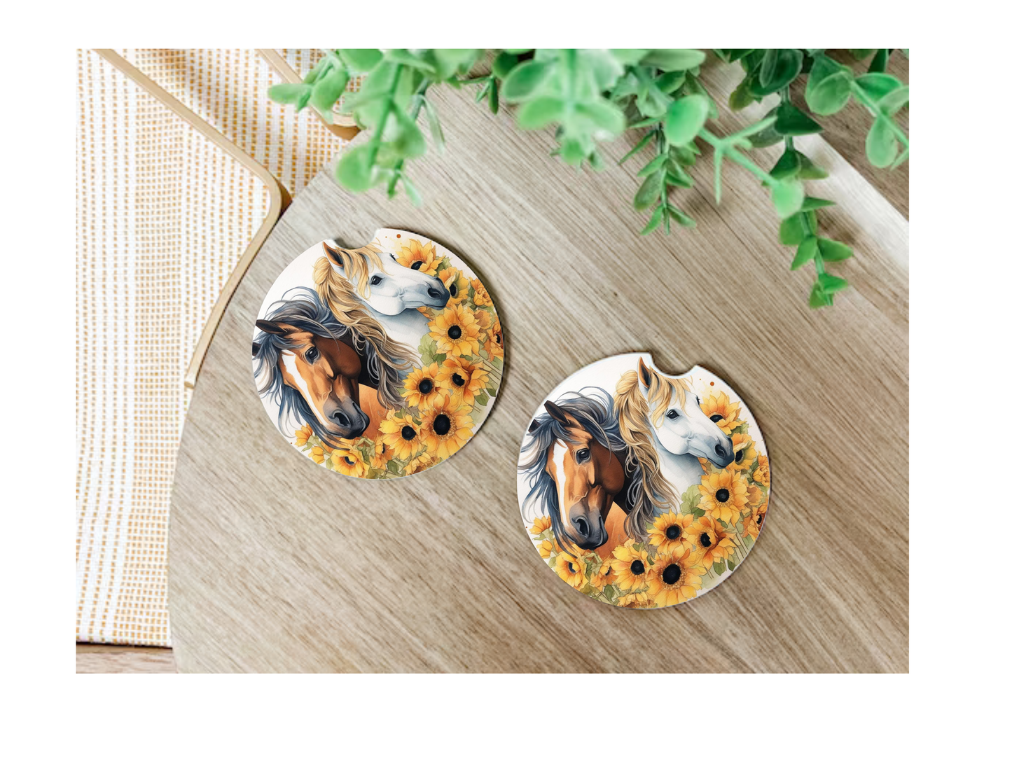 Sunflower Horses Design Car Coasters, neoprene material, car accessory