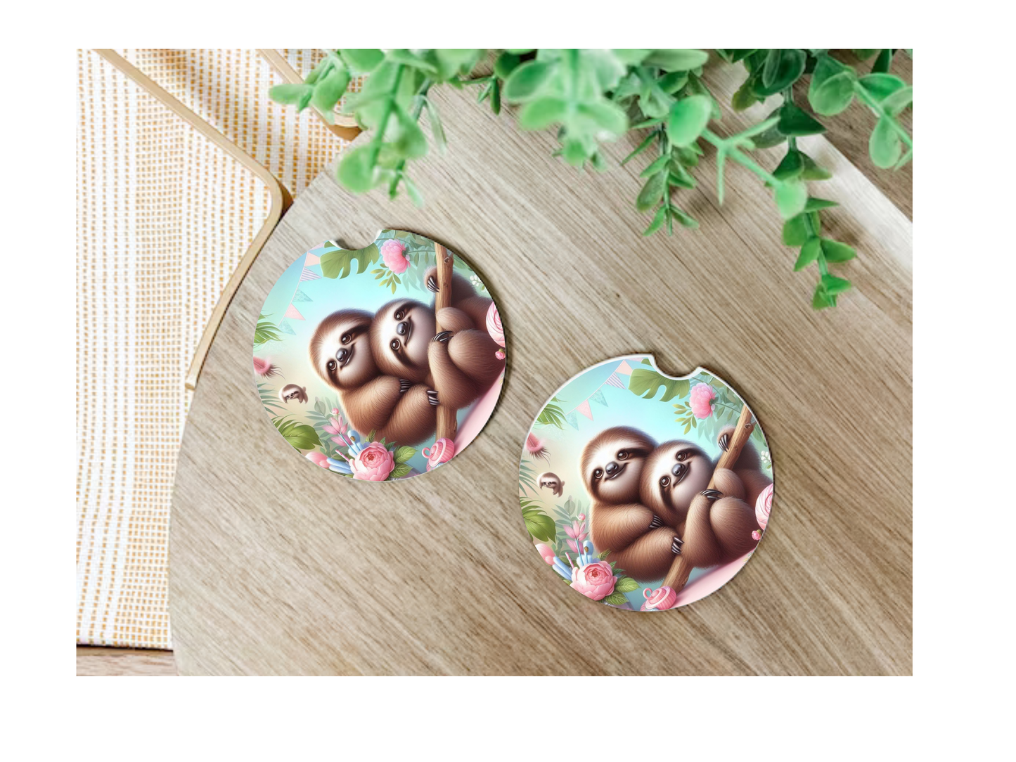 Sloths Car Coasters, neoprene material, car accessory