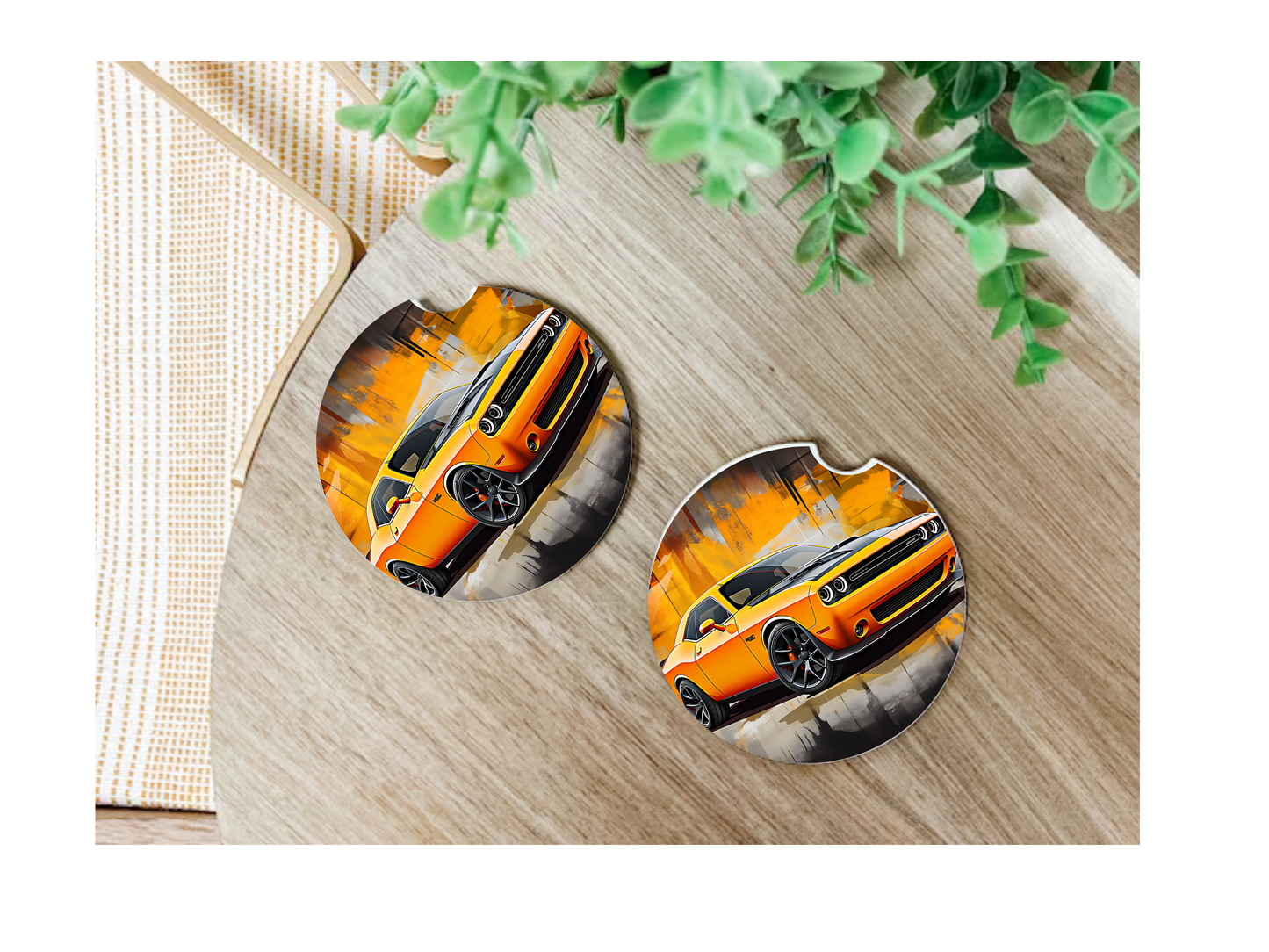 Challenger Orange Car Coasters, neoprene material, car accessory