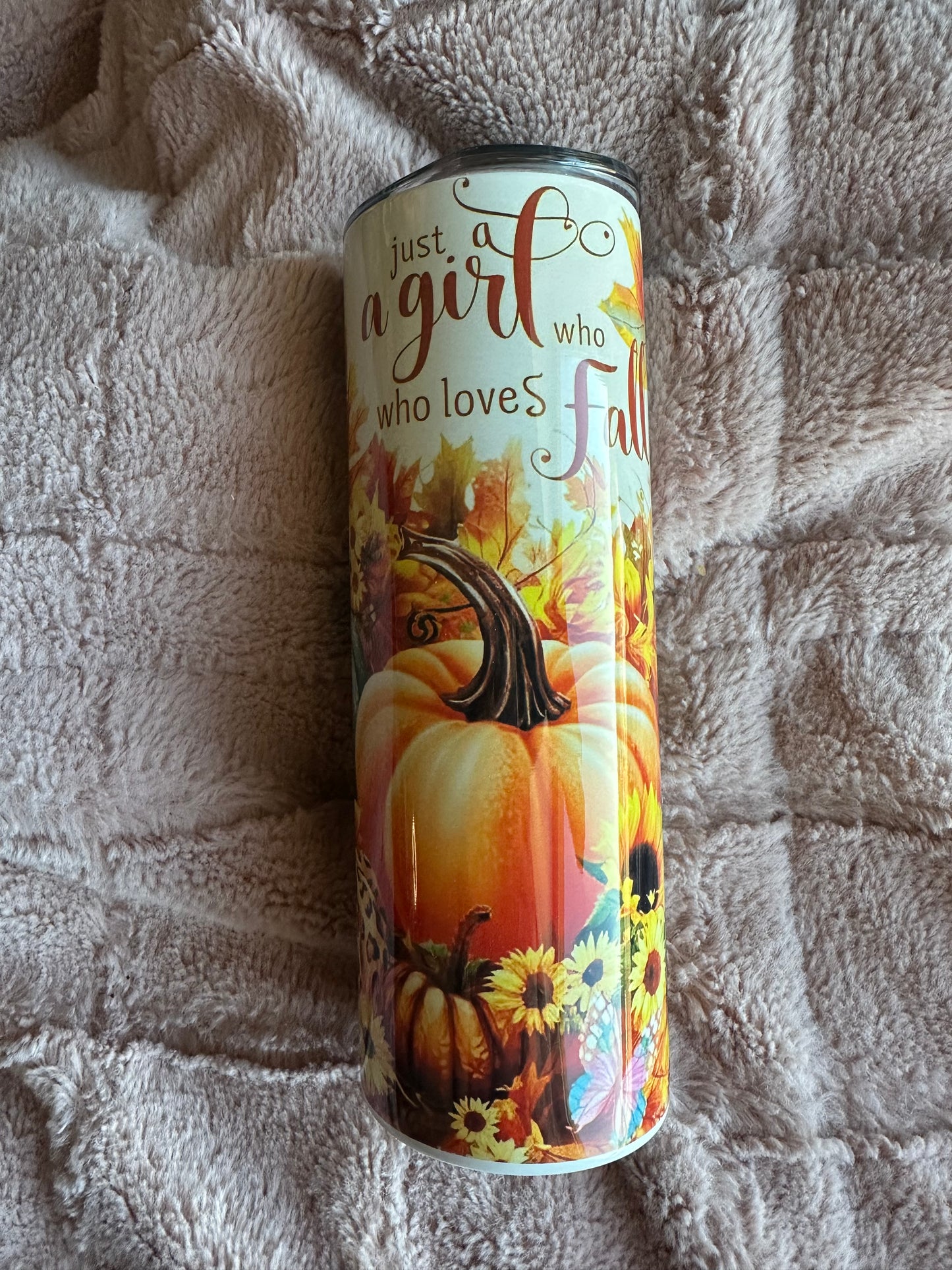 Just A Girl Who Loves Fall Tumbler, 20 oz skinny tumbler, custom tumbler, drinkware
