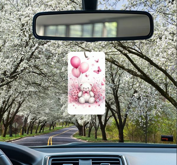 Teddy Bear & Pink Balloons Air Freshener, Add Your Own Scent