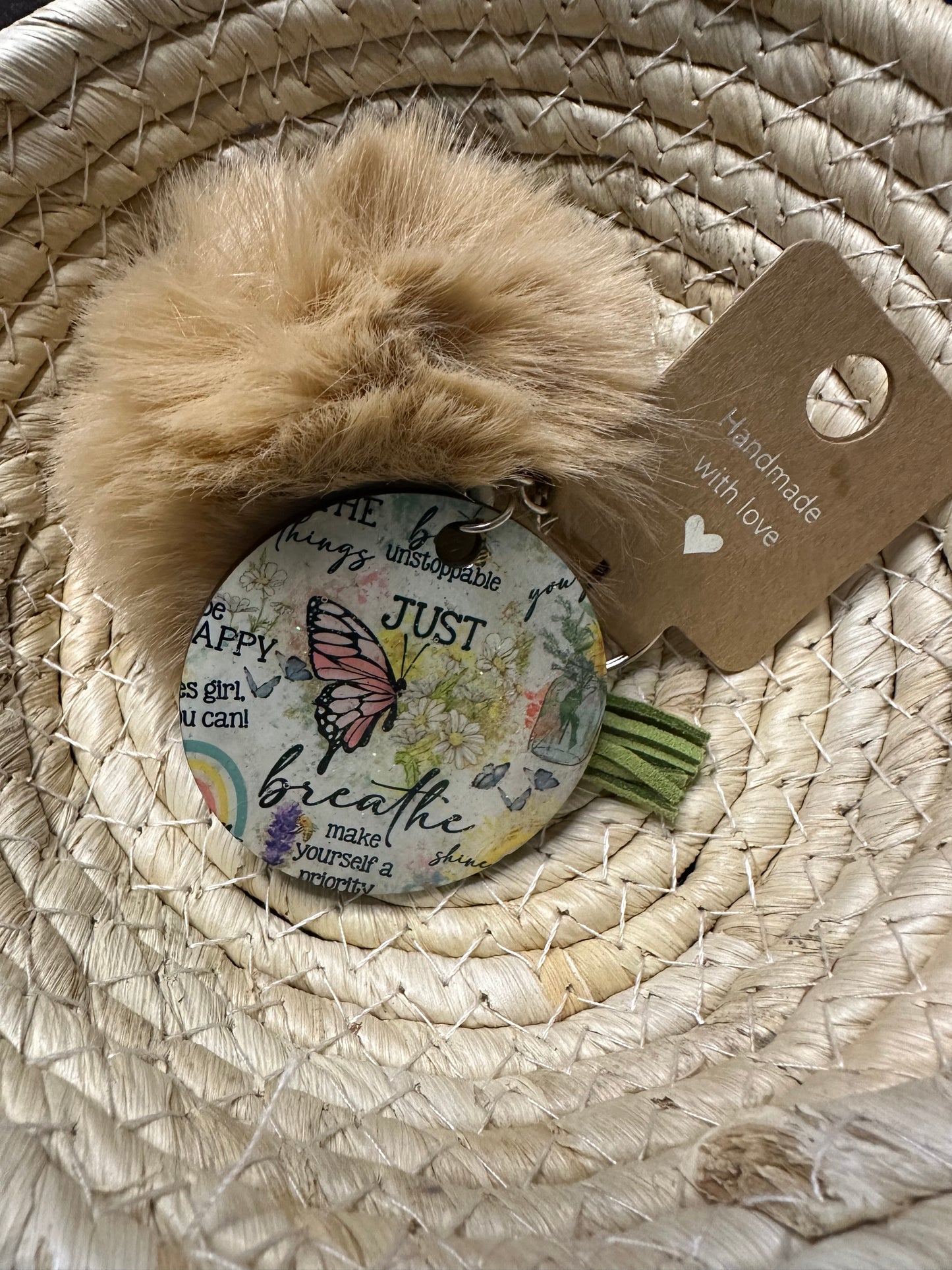 Just Breathe Pom Pom Keychain