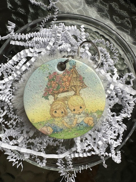 Precious Moments Glitter Pom Pom Keychain