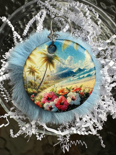Ocean Glitter Pom Pom Keychain