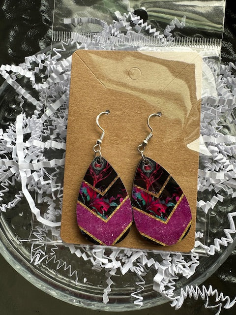 Magenta & Gold Earrings, Fashion Design, Teardrop Earring