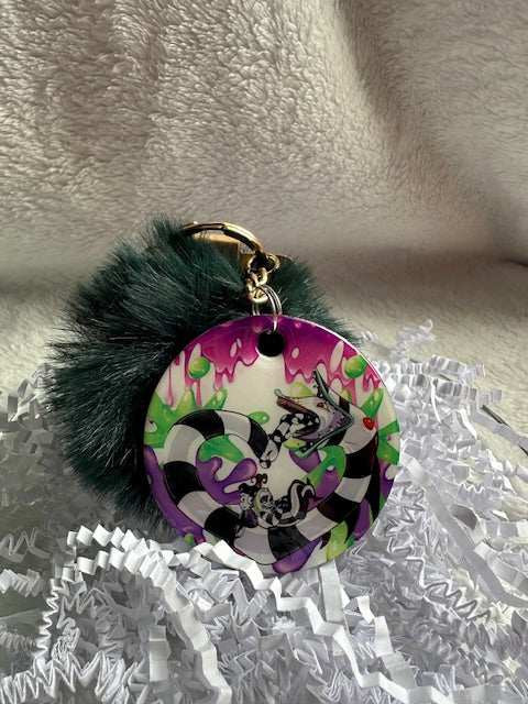Beetle Juice Pom Pom Keychain