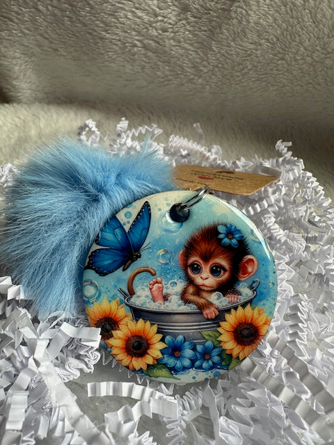 Cute Baby Monkey Pom Pom Keychain