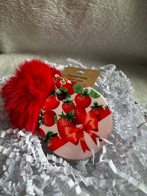 Strawberry Delight Pom Pom Keychain