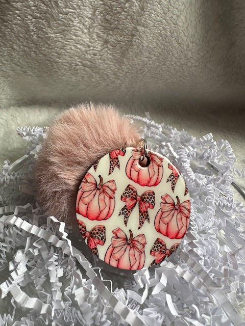 Bows and Pumpkin Pom Pom Keychain