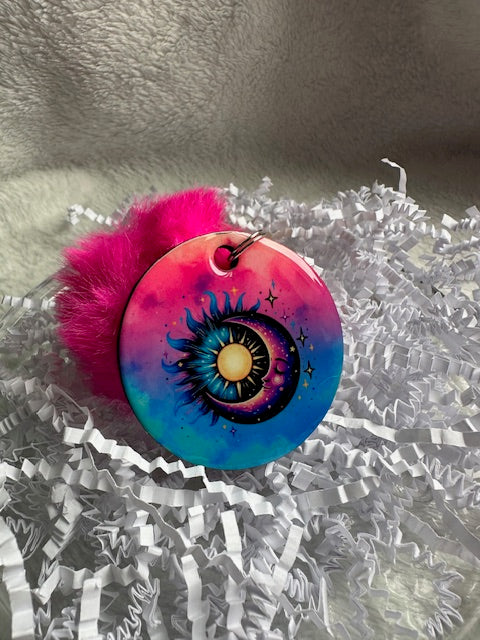 Sun Moon Pom Pom Keychain