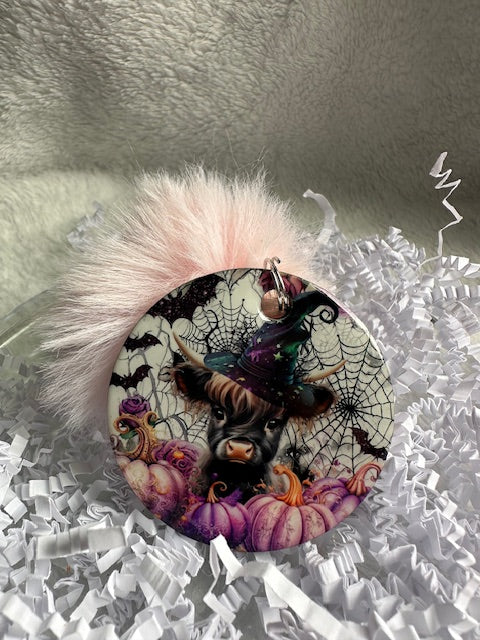 Highland Cow Pom Pom Keychain