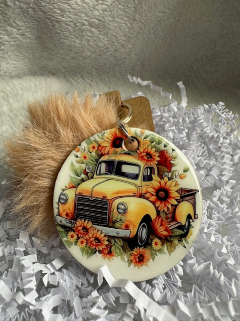 Fall Truck Pom Pom Keychain