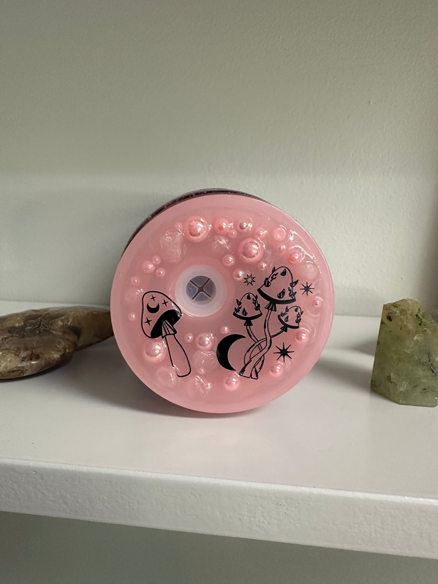 Mushroom Pink Snow Globe Glitter Tumbler