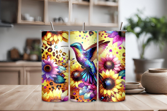 Hummingbird Floral Tumbler, 20 oz skinny tumbler, custom tumbler, drinkware