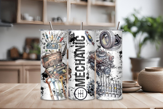 Mechanic Custom Tumbler, 20 oz skinny tumbler, custom tumbler, drinkware