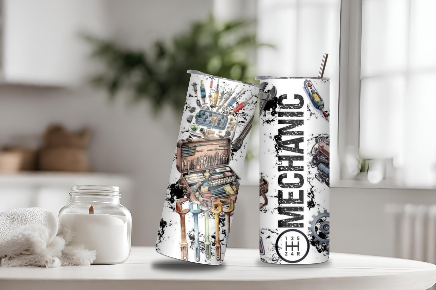 Mechanic Custom Tumbler, 20 oz skinny tumbler, custom tumbler, drinkware