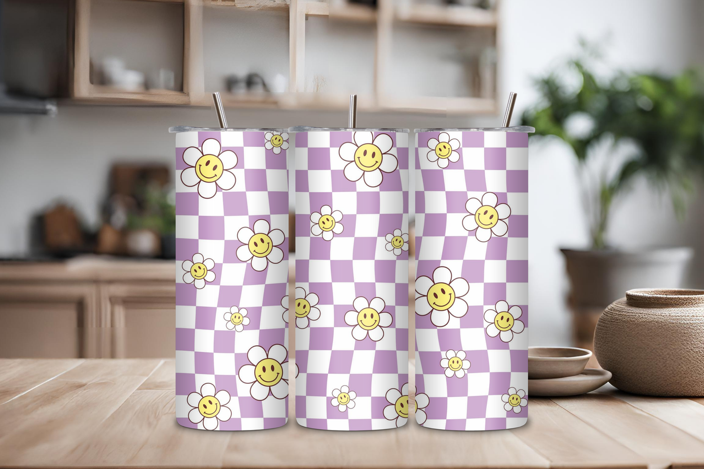 Flower Smiley Faces Tumbler, 20 oz skinny tumbler, custom tumbler, drinkware