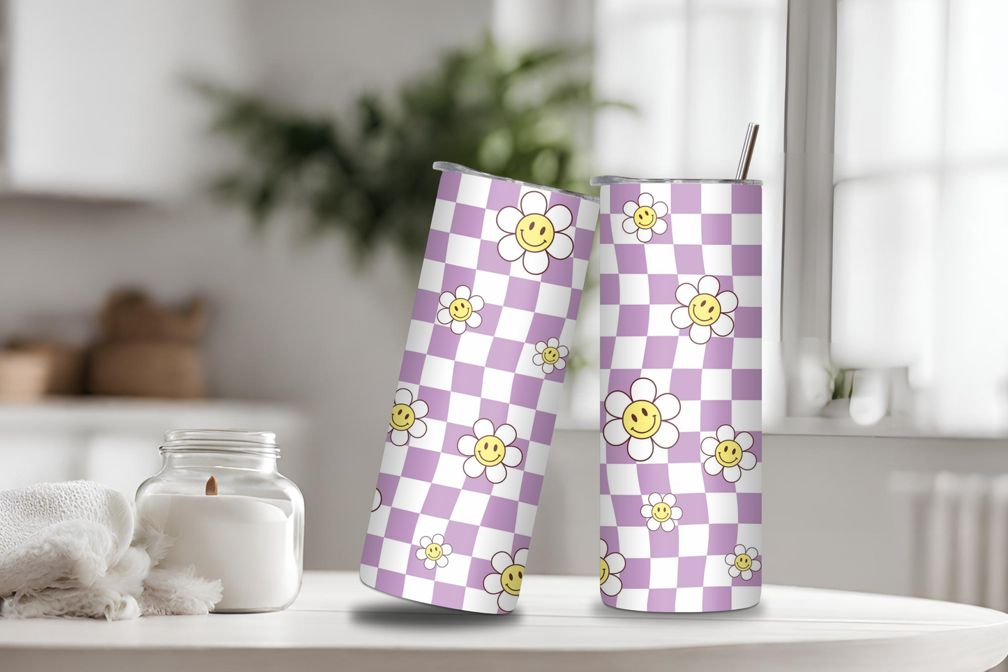 Flower Smiley Faces Tumbler, 20 oz skinny tumbler, custom tumbler, drinkware