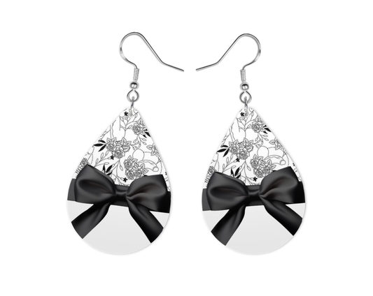 Black & White Bow Earrings, Fashion Design, Teardrop Earrings
