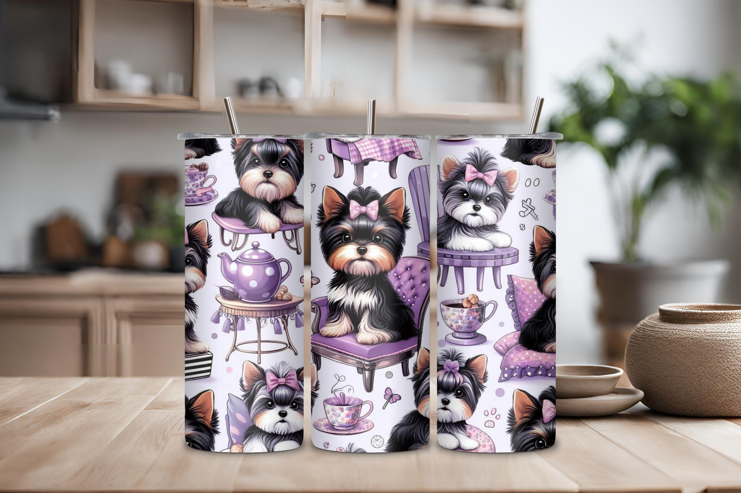 Cute Dog Purple Tumbler, 20 oz skinny tumbler, custom tumbler, drinkware