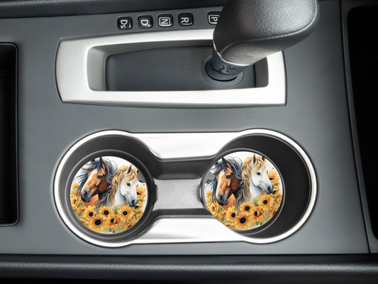Sunflower Horses Design Car Coasters, neoprene material, car accessory