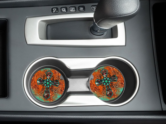 Cross Car Coasters, neoprene material, car accessory