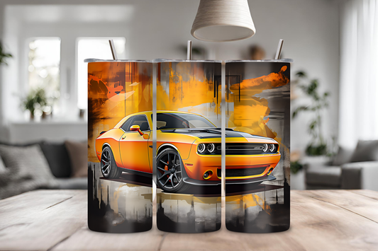 Orange Challenger Car Custom Tumbler, 20 oz skinny tumbler, drinkware